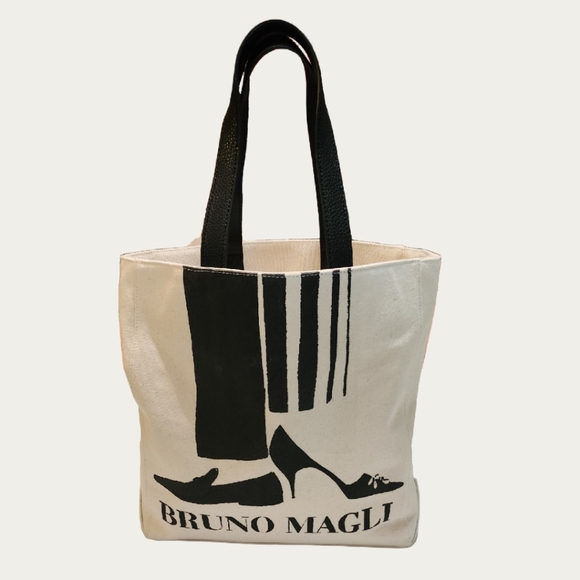 Bruno Magli Handbags - Bruno Magli Monochrome Canvas Tote with Leather Straps, Like NEW